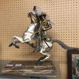 GILT METAL FIGURE OF A RUSSIAN COSACK WARRIOR ON MARBLE PLINTH A/F, PLAQUE READING COSACCO. DELLO.