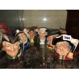 SIX ROYAL DOULTON CHARACTER JUGS INCLUDING THE PIED PIPER, OLD SALT, ROBIN HOOD, THE LAWYER,