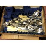 CANTEEN BOX OF PART CUTLERY AND A BOX OF SHERRY GLASSES