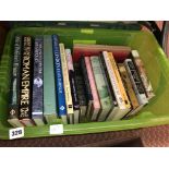 CRATE OF VARIOUS HARDBACK BOOKS AND A BOX OF KNIVES