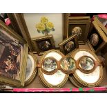 CARTON CONTAINING NEEDLEPOINT FLORAL PANELS, CERAMIC PLAQUES OF FAMOUS PAINTINGS,