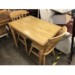 BEECH RECTANGULAR KITCHEN TABLE AND TWO SLATE BACK CHAIRS