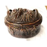 BROWN TREACLE GLAZED PORTMEIRION GAME PIE DISH AND COVER