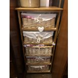 PINE AND WICKER CANE WORK FIVE DRAWER BASKET CHEST