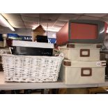 TWO CANVAS STORAGE BOXES, HOME FILE,