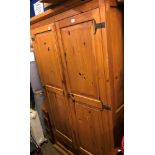 PINE RUSTIC PANELLED TWO DOOR WARDROBE WITH DRAWER BASE 115CM W X 60CM D X 196CM H