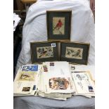 SELECTION OF GB POSTAGE STAMP COVERS AND THREE CASH'S SILKS