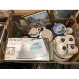 BOX CONTAINING PART TEA SET, BLUE AND WHITE JUGS,