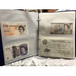 A4 BINDER OF ENGLISH AND SCOTTISH NOTES INCLUDING £1, £10, £20 DENOMINATIONS, WHITE £5 NOTE,