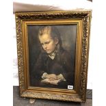 PRINT OF GIRL IN PENSIVE MOOD IN GILT ACANTHUS FRAME 29 X 39CM