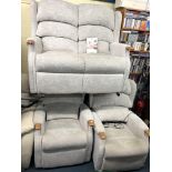 HSL OATMEAL PATTERNED TWO SEATER SOFA AND A PAIR OF ELECTRIC RECLINING ARMCHAIRS