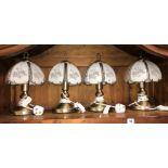 FOUR POLISHED CHROME TOUCH TABLE LAMPS WITH UMBRELLA SHADES