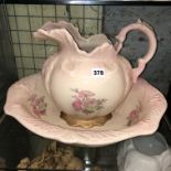 PINK AND PEACH TINTED WASH JUG AND BOWL