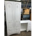 WHITE COMBINATION WARDROBE AND MATCHING KNEEHOLE DRESSING TABLE