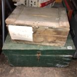 TWO PAINTED PINE TRUNKS AND TWO AMMUNITION CARTRIDGE BOXES
