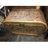 CARVED CHINESE CAMPHOR WOOD DOMED CHEST 103CM W X 51CM D X 59CM H