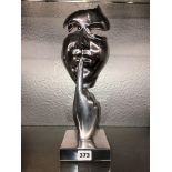 POLISHED METAL FIGURE OF A THEATRICAL THINKING FACE 39CM H