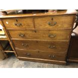 LATE VICTORIAN PINE TWO OVER THREE DRAWER CHEST 105CM W X 53CM D X 104CM H