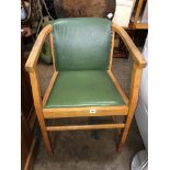 MID 20TH CENTURY BEECH GREEN AND REXINE TUB ELBOW CHAIR