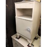 CREAM PAINTED FRENCH STYLE THREE DRAWER CHEST AND BEDSIDE CUPBOARD
