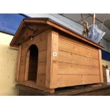 SMALL STAINED PINE DOG KENNEL WITH APEX ROOF