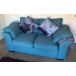 NEXT AQUA FABRIC TWO SEATER SOFA AND A MATCHING LOW LOUNGER