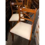 SET OF SIX REPRODUCTION REGENCY STYLE YEW SABRE LEG DINING CHAIRS