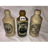 THREE COVENTRY RELATED ADVERTISING STONEWARE BOTTLES 17CM H