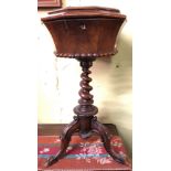 VICTORIAN MAHOGANY OCTAGONAL TEAPOY ON SPIRAL TWIST COLUMN AND TRIPOD LEGS A/F