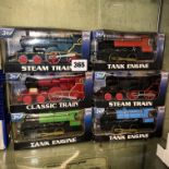 SIX DIECAST AND PLASTIC STEAM TRAINS