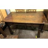 17TH CENTURY OAK AND LATER REFECTORY TABLE WITH CARVED FRIEZE DETAIL,