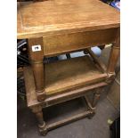 TWO OAK JOYNT TYPE STOOLS/TABLES AND A COFFEE TABLE
