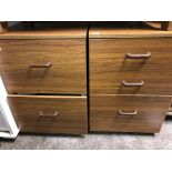 TEAK EFFECT TWO DRAWER FILING CABINET AND MATCHING THREE DRAWER CHEST