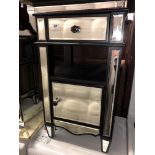 MIRRORED AND EBONISED BEDSIDE CABINET