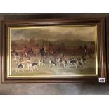 PAIR OF OIL ON CANVAS OF HUNTING SCENES - BACK OF THE SWAN, HENLEY IN ARDEN AND THE NUTLARDS,