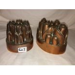 TWO VINTAGE VICTORIAN COPPER JELLY/PATE MOULDS 11CM H APPROX