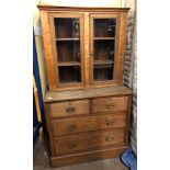 EDWARDIAN SATIN WALNUT TWO OVER TWO DRAWER CHEST WITH SCUMBLED GLAZED TWO DOOR TOP