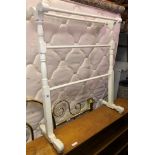 VICTORIAN WHITE PAINTED TOWEL RAIL AND AN ELM STOOL
