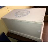 CREAM PAINTED AND STENCILED PINE BLANKET BOX