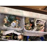 BOXED PORCELAIN HEADED DOLL AND TWO CARTONS OF VARIOUS CERAMIC AND POTTERY FIGURINES INCLUDING