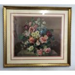 PRINT STILL LIFE VASE OF MIXED FLOWERS AFTER HAROLD CLAYTON F/G 64 X 56CM APPROX