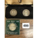 CASED EIRE TWO COIN PROOF SET AND GOLDEN JUBILEE COMMEMORATIVE TEN SHILLING PIECE 1966
