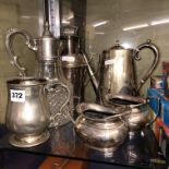 THREE PIECE EPNS TEA SERVICE, CLARET JUG,