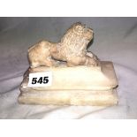 19TH CENTURY ALABASTER RECUMBENT LION DOORSTOP PAPERWEIGHT 10CM H APPROX