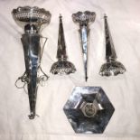 BIRMINGHAM SILVER EPERGNE A/F WITH THREE FILIGREE TRUMPET VASES