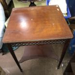 EDWARDIAN MAHOAGNY SQUARE SECTION OCCASIONAL TABLE WITH SHAPED UNDERTIER