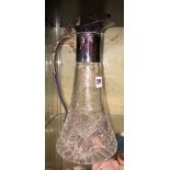 EPNS MOUNTED AND ETCHED FLARED GLASS CLARET JUG