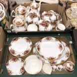 TWO CARTONS OF ROYAL ALBERT OLD COUNTRY ROSES TEA AND TABLEWARES INCLUDING TWO TEAPOTS, COFFEE POT,
