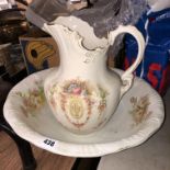 VICTORIAN DEVONWARE LUNE PATTERNED WATER JUG AND BOWL
