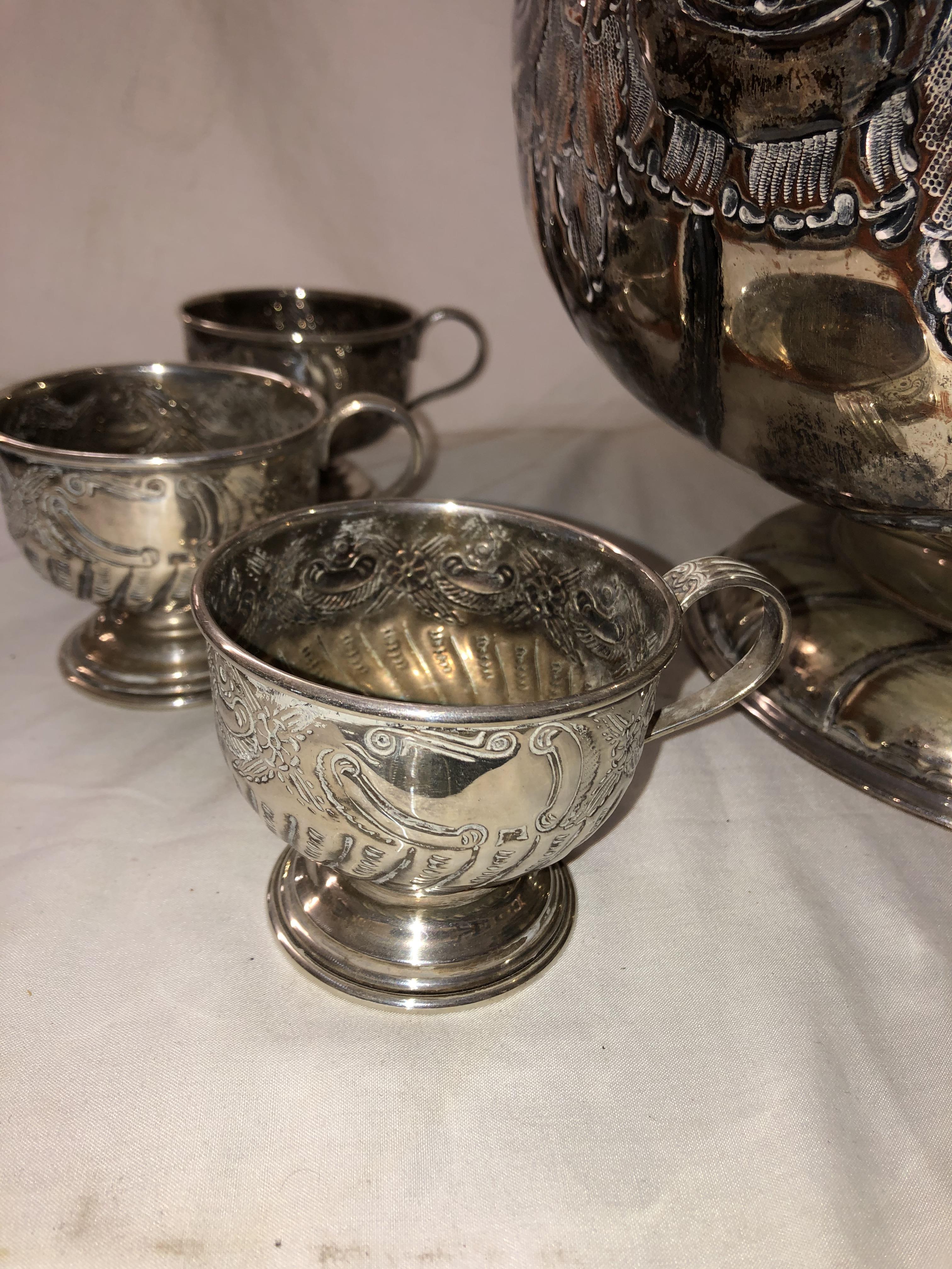 VINERS OF SHEFFIELD ALPHA PLATED REPOUSSEE PUNCHBOWL AND SIX BOWLS - Image 2 of 4